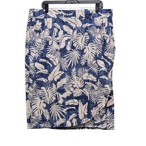 RipSkirt Tropical Leaf Print Wrap‎ Style Midi Skirt XL Resortwear Blue White